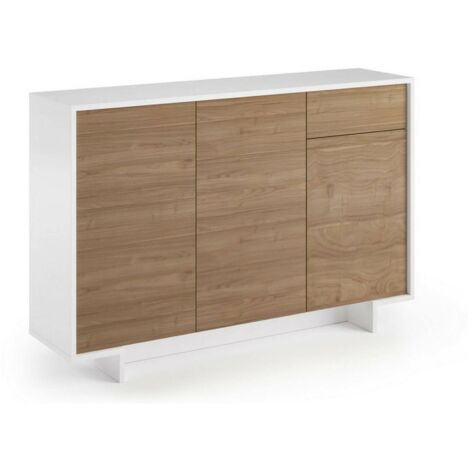 Dmora - Credenza Arius, Madia da salotto, Buffet da soggiorno a 3 ante e 1 cassetto, 100% Made in Italy, 134x35h87 cm, Bianco e Rovere