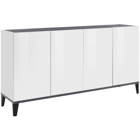 Dmora - Credenza Ashley, Madia da cucina a 4 ante, Buffet da soggiorno, 100% Made in Italy, cm 160x40h82, Bianco lucido e Ardesia