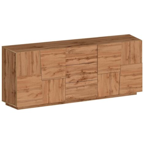 Dmora - Credenza Astel, Buffet da soggiorno, Madia da salotto con 4 ante e 3 cassetti, 220x44h86 cm, Rovere