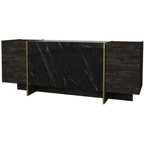 Dmora - Credenza Asto, Buffet da soggiorno, Madia da salotto, Dispensa da cucina, 180x47h76 cm, Nero e Oro
