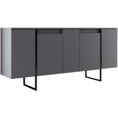 Dmora - Credenza Betel, Buffet da soggiorno, Madia da salotto, Dispensa da cucina, 160x35h80 cm, Antracite e Nero, con imballo rinforzato, con imballo rinforzato