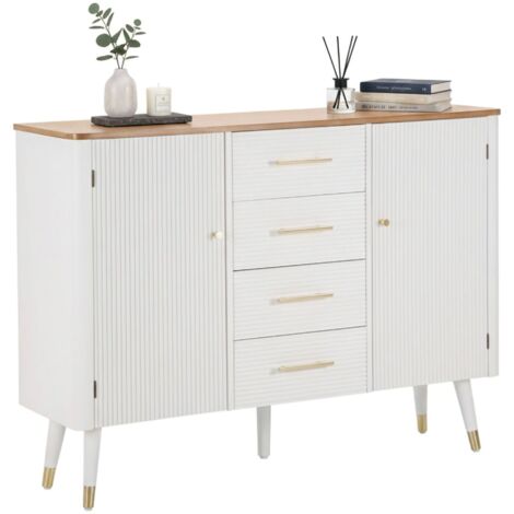 Dmora - Credenza Clement, Buffet da soggiorno, Madia da salotto, Dispensa da cucina, 117x37 h90 cm, Bianco e Marrone