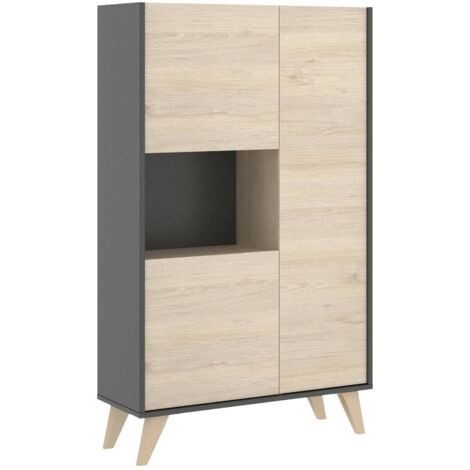 Dmora - Credenza Crono, Buffet alto da soggiorno, Madia moderna da salotto a 3 ante, 81x43h135 cm, Rovere e Antracite