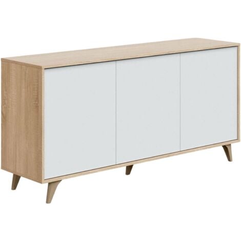 Dmora - Credenza Dabello, Buffet da cucina, Armadio di design da soggiorno, Madia moderna a 3 ante e ripiani, 154x40h75 cm, Rovere e Bianco