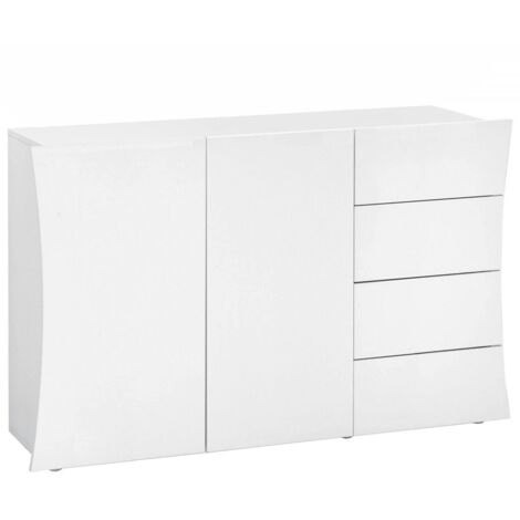Dmora - Credenza Dmogno, Madia da cucina a 2 ante e 4 cassetti, Buffet da soggiorno, 100% Made in Italy, cm 124x40h82, Bianco lucido