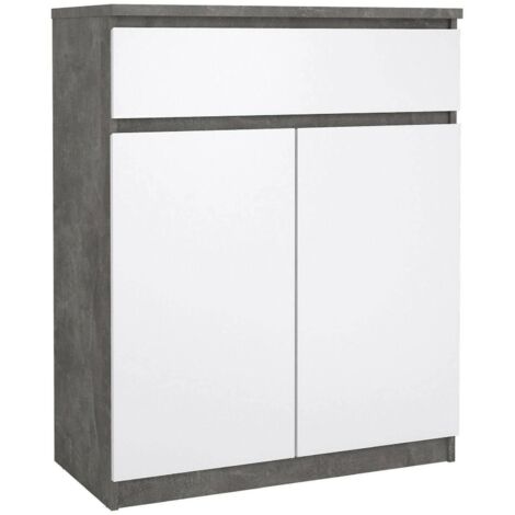 Dmora - Credenza Julienne, Buffet da soggiorno, Madia da salotto, Dispensa da cucina, 80x40 h100 cm, Cemento e Bianco lucido