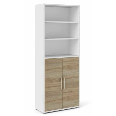 Dmora - Credenza Karine, Buffet da soggiorno, Madia da salotto, Dispensa da cucina, 89x40 h222 cm, Bianco e Quercia