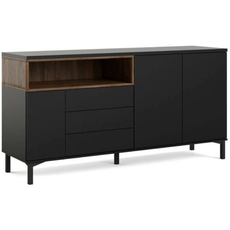 Dmora - Credenza Madeleine, Buffet da soggiorno, Madia da salotto, Dispensa da cucina, 176x48 h90 cm, Nero e Noce