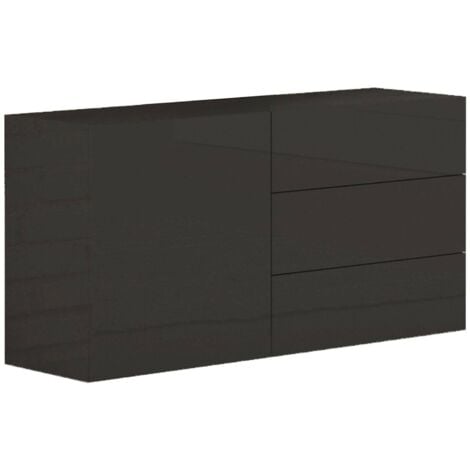 Dmora Credenza moderna a 1 anta e 3 cassetti, Made in Italy, Madia da cucina, Buffet di design da soggiorno, cm 110x40h35, colore Antracite lucido, con imballo rinforzato