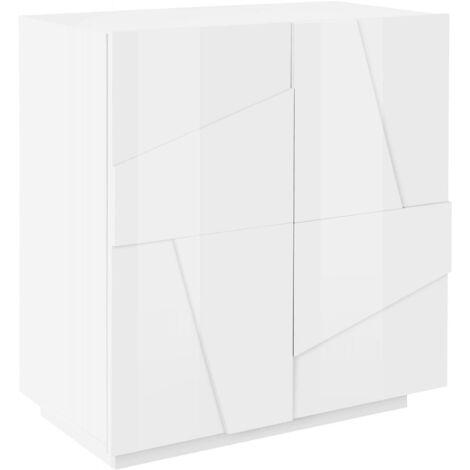 Dmora Credenza moderna a 2 ante, Made in Italy, Madia da cucina, Buffet di design da soggiorno, cm 81x44h86, colore Bianco lucido, con imballo rinforzato