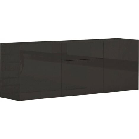 Dmora Credenza moderna a 3 ante e 1 cassetto, Made in Italy, Madia da cucina, Buffet di design da soggiorno, con piedini, cm 170x40h35, colore Antracite lucido, con imballo rinforzato