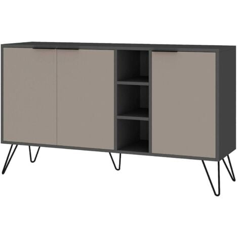 DMORA Perseus, Buffet da soggiorno, Madia da salotto, Dispensa da cucina, 142x36h83 cm, Antracite e Beige, con imballo rinforzato, con imballo rinforzato