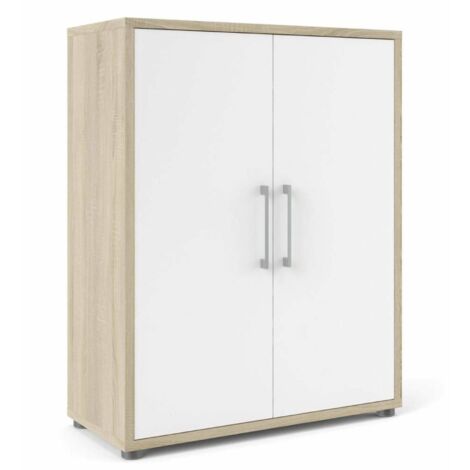 Dmora - Credenza Warszawa, Buffet da soggiorno, Madia da salotto, Dispensa da cucina, 89x40 h113 cm, Quercia e Bianco