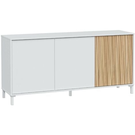 Dmora - Credenza Woburn, Buffet da soggiorno a 3 ante, Madia moderna da salotto, 154x40h74 cm, Bianco, con imballo rinforzato