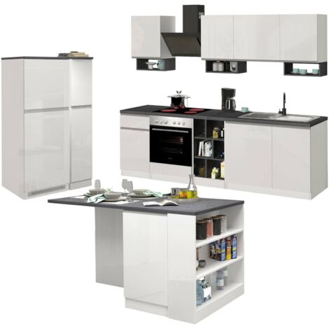 Dmora - Cucina completa Bastien, Set da cucina modulabile, Cucina componibile con più elementi, 100% Made in Italy, Bianco lucido e Ardesia, con imballo rinforzato
