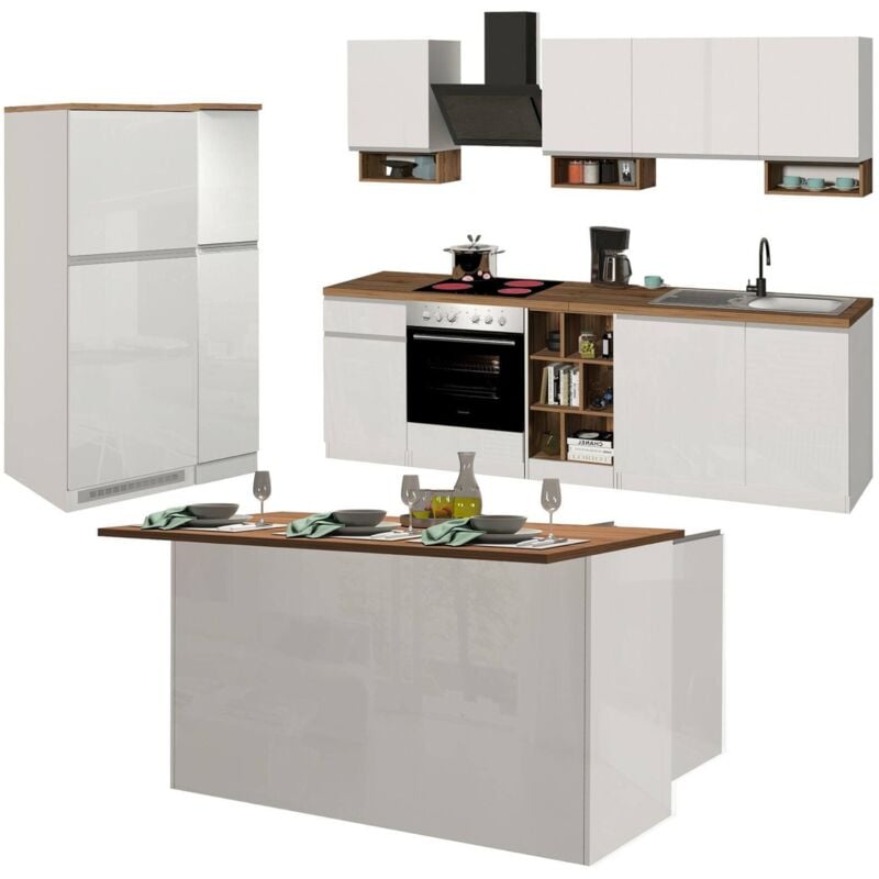 Dmora - Cuisine complète Daquilant, Ensemble de cuisine modulable, Cuisine modulable à éléments multiples, 100% Made in Italy, Blanc brillant et chêne