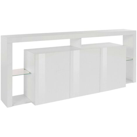 Dmora - Ddariv Buffet, Buffet de salon 3 portes, Buffet de salon, Buffet moderne, 200x40h80 cm, Blanc brillant
