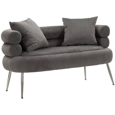 Dmora - Divano fisso 2 posti Casier, Sofà dritto, Divanetto per salotto, Poltrona matrimoniale, 133x68 h69 cm, Grigio e Argento
