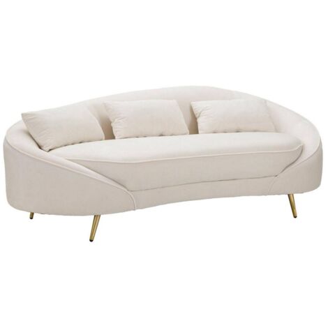 Dmora - Divano fisso 3 posti Pace, Sofà dritto, Divanetto per salotto, Poltrona matrimoniale con contenitore, 185x84 h68 cm, Crema e Oro