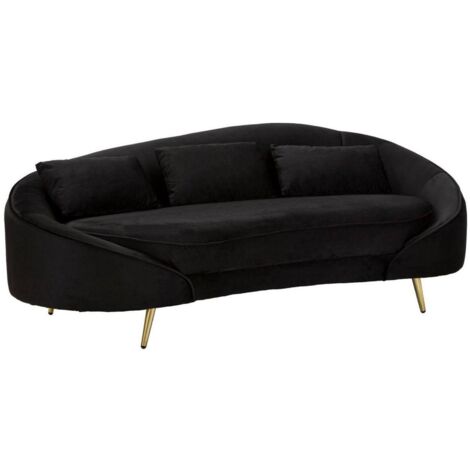 Dmora - Divano fisso 3 posti Pace, Sofà dritto, Divanetto per salotto, Poltrona matrimoniale con contenitore, 185x84 h68 cm, Nero e Oro