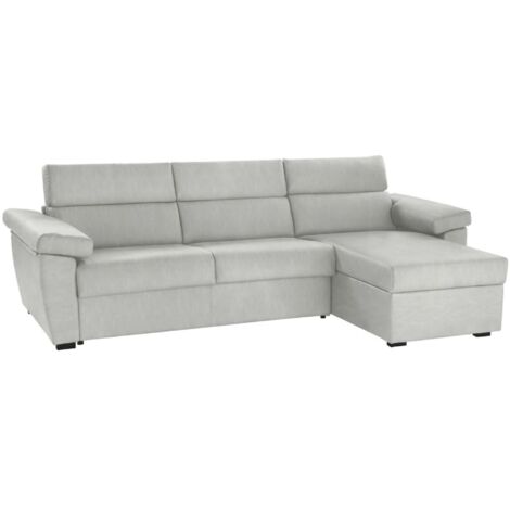 Dmora - Divano fisso con penisola Ceto, Sofà angolare per salotto, imbottito, sfoderabile, Qualità 100% Made in Italy, 285x160 h100 cm, Grigio chiaro