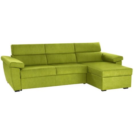 Dmora - Divano fisso con penisola Ceto, Sofà angolare per salotto, imbottito, sfoderabile, Qualità 100% Made in Italy, 285x160 h100 cm, Verde