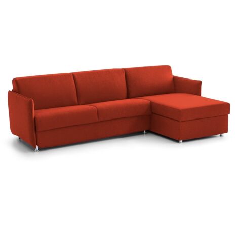 Dmora - Divano fisso con penisola Ubalda, Sofà angolare per salotto, imbottito, sfoderabile, Qualità 100% Made in Italy, 260x160 h90 cm, Arancione