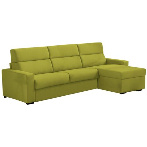 Dmora - Divano fisso con penisola Vigonovo, Sofà angolare per salotto, imbottito, sfoderabile, Qualità 100% Made in Italy, 280x160 h100 cm, Verde