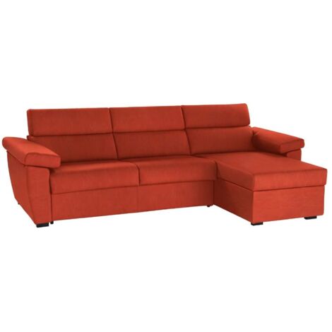 Dmora - Divano fisso con penisola Vincenza, Sofà angolare per salotto, imbottito, sfoderabile, Qualità 100% Made in Italy, 285x160 h100 cm, Arancione