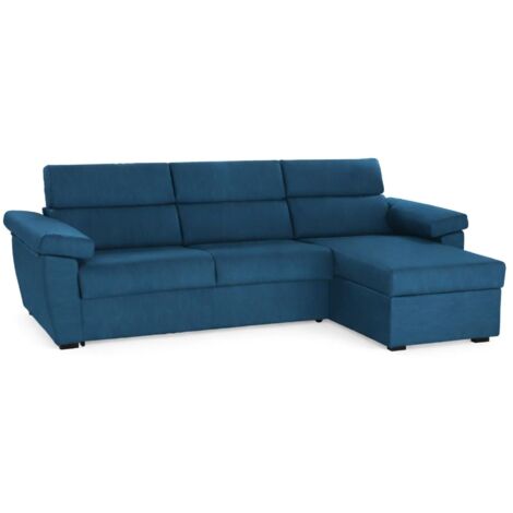 Dmora - Divano fisso con penisola Vincenza, Sofà angolare per salotto, imbottito, sfoderabile, Qualità 100% Made in Italy, 285x160 h100 cm, Blu