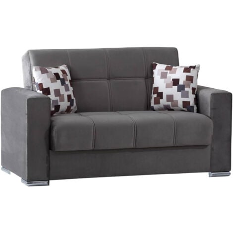 Dmora - Divano letto 2 posti Anikide, Divano contenitore lineare, Sofà da soggiorno in tessuto imbottito con apertura click-clack, 160x85h91 cm, Grigio