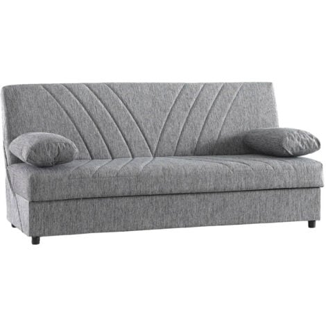 Dmora - Divano letto 3 posti Apicella, Divano contenitore 2 cuscini inclusi, Sofà da soggiorno in tessuto con apertura click-clack, 181x81h88 cm, Grigio