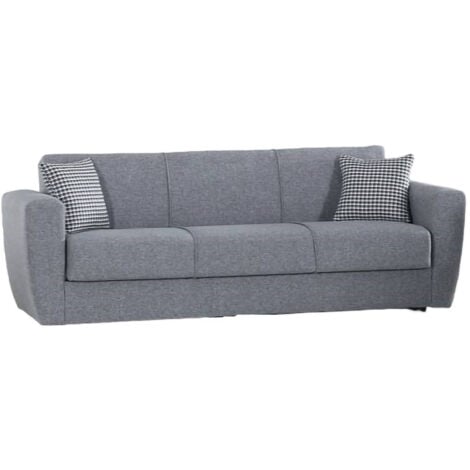 Dmora - Divano letto 3 posti Nox, Divano letto contenitore lineare, Sofà da soggiorno apertura click-clack, 223x84xh80 cm, Grigio