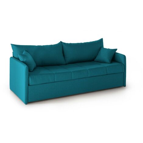 Dmora - Divano letto 3 posti Uberta, Sofà trasformabile per salotto, imbottito, sfoderabile, Qualità 100% Made in Italy, 205x86 h80 cm, Azzurro