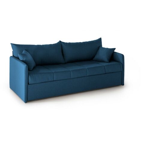 Dmora - Divano letto 3 posti Uberta, Sofà trasformabile per salotto, imbottito, sfoderabile, Qualità 100% Made in Italy, 205x86 h80 cm, Blu