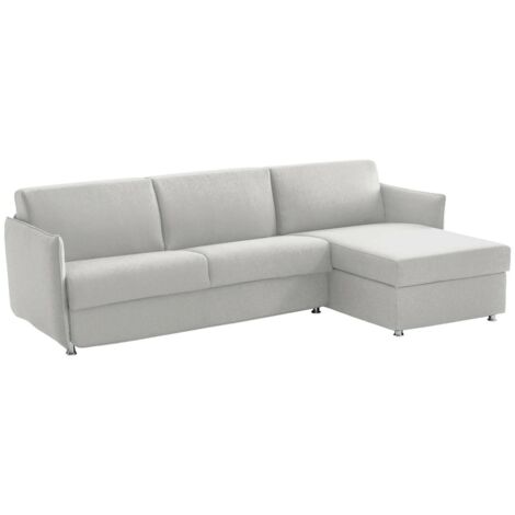 Dmora - Divano letto con penisola Scordia, Sofà angolare trasformabile per salotto, imbottito, sfoderabile, 100% Made in Italy, 260x160 h90 cm, Grigio chiaro