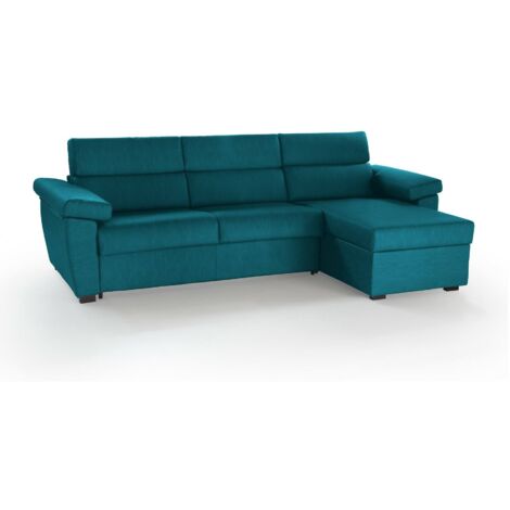 Dmora - Divano letto con penisola Tolle, Sofà angolare trasformabile per salotto, imbottito, sfoderabile, 100% Made in Italy, 285x160 h100 cm, Azzurro