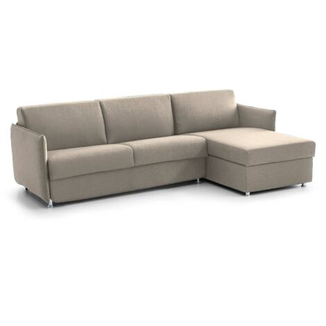 Dmora - Divano letto con penisola Virgilia, Sofà angolare trasformabile per salotto, imbottito, sfoderabile, 100% Made in Italy, 260x160 h90 cm, Tortora