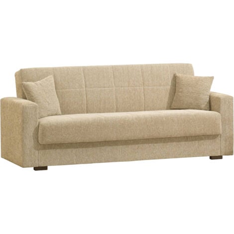 Dmora Divano letto Pinto, Divano letto contenitore lineare a 3 posti, Sofà da soggiorno in tessuto imbottito con apertura click-clack, Cm 212x80h87, Blu, con imballo rinforzato