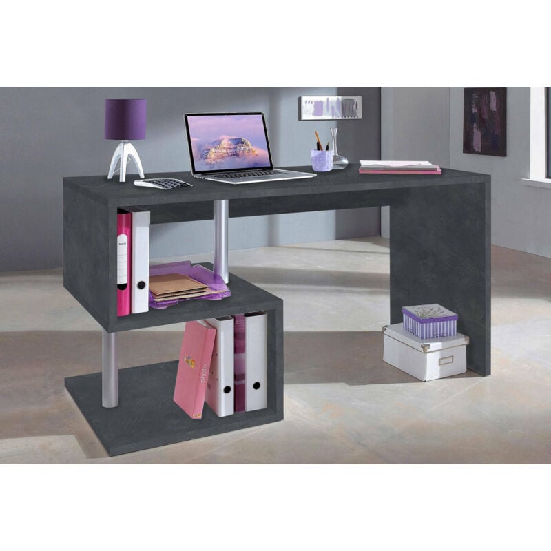 

Escritorio moderno en Esse para oficina y estudio con estante, Made in Italy, Mesa de ordenador, Escritorio para PC, 140x60h78 cm, Color gris ceniza
