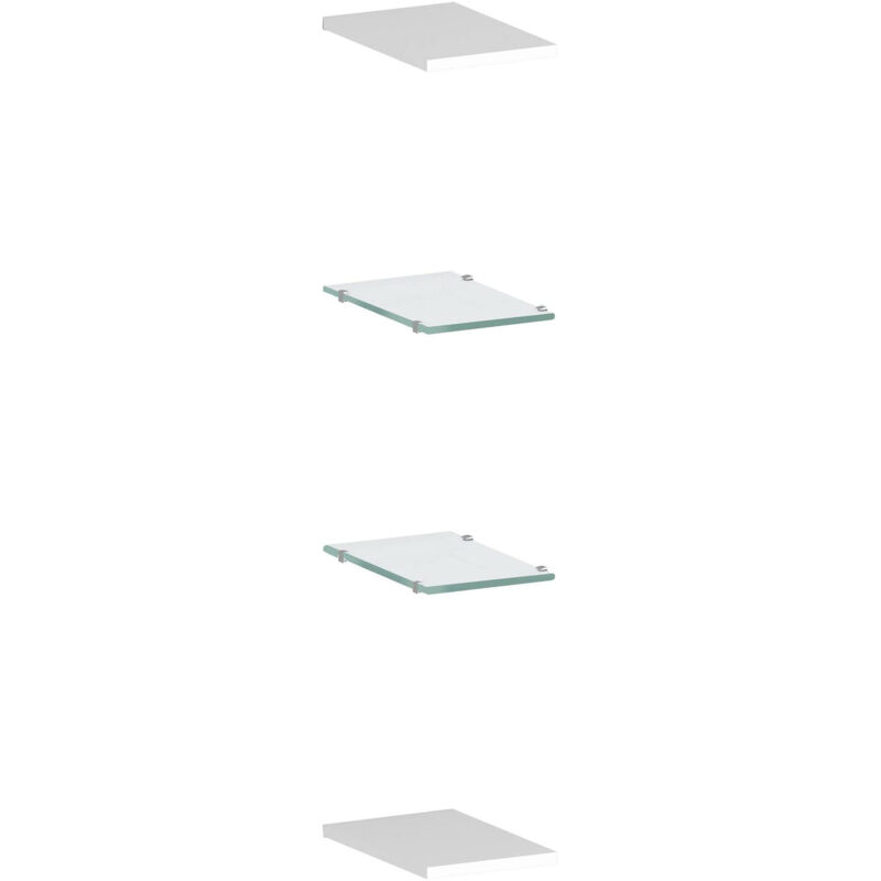 

Dmora - Juego de 4 estantes de pared, Made in Italy, 2 estantes en vidrio templado y dos en laminado blanco brillante, cm 20x27h1.6, color blanco