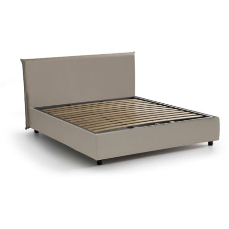Dmora - Doppelbett Dacost, Containerbett mit Kunstlederbezug, 100% Made in Italy, Frontöffnung, passend für Matratze Cm 140x190, Turteltaube