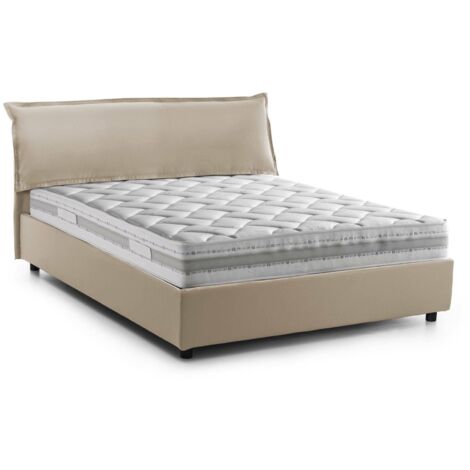 Dmora - Doppelbett Dbidaou, Containerbett mit abnehmbarem Bezug mit gepolstertem Kopfteil und Bettrahmen, 100% Made in Italy, inklusive Matratze 160 x 200 cm, Beige