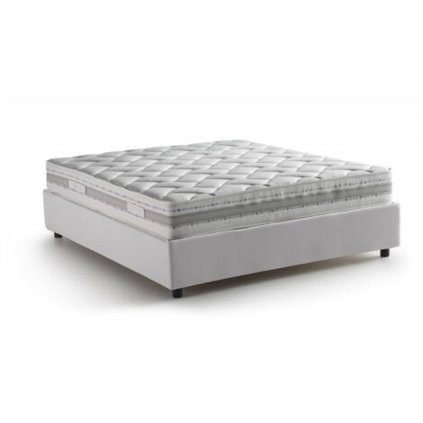 Dmora - Doppelbett Dcimin, Containerbett mit Kunstlederbezug, 100% Made in Italy, Frontöffnung, inklusive Matratze 140x190 cm, Weiß