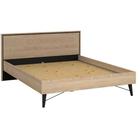 Dmora - Doppelbett Kintamo, Struktur des Container-Betts, Sommier mit Verkleidung, Matratzenhalterstruktur, 207x173 h91 cm, helle Eiche