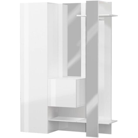 Dmora - Eingangsmöbel Vilmaro, Multifunktionsschrank mit 2 Türen, Wandgarderobe mit 2 Spiegeln, 140x35h190 cm, Weiß, mit verstärkter Verpackung