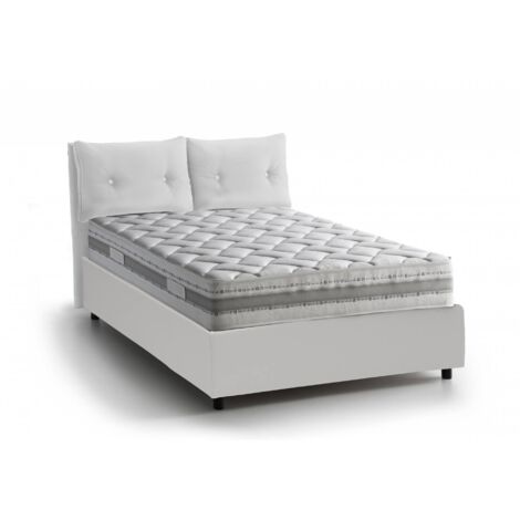 Dmora - Einzelbett Dabasol, Containerbett mit Kunstlederbezug, 100% Made in Italy, Seitliche Öffnung, inklusive Matratze Cm 80x190, Weiß