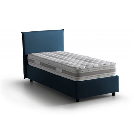 Dmora - Einzelbett Daquin, Containerbett mit Stoffbespannung, 100% Made in Italy, Frontöffnung, inklusive Matratze Cm 80x190, Blau