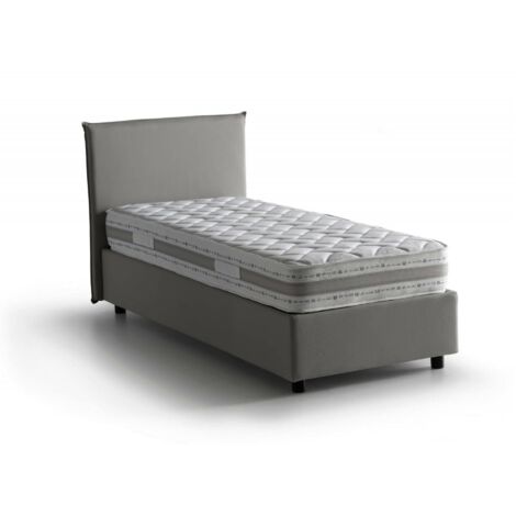 Dmora - Einzelbett Daugell, Containerbett mit Stoffbespannung, 100% Made in Italy, Seitliche Öffnung, inklusive Matratze Cm 80x190, Grau