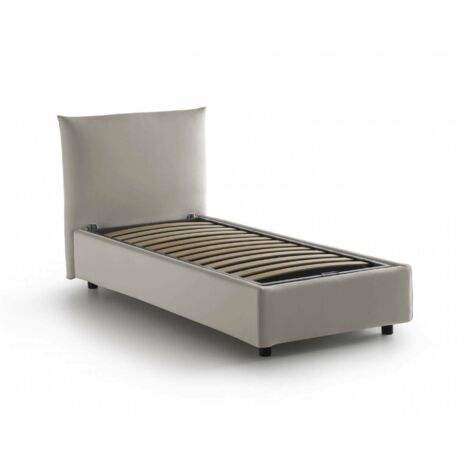 Dmora - Einzelbett Dbeccar, Containerbett mit Stoffbespannung, 100% Made in Italy, Frontöffnung, passend für Matratze 80x190 cm, Beige